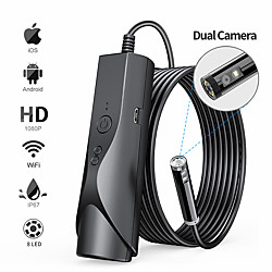 8mm Wifi Endoscope Camera Waterproof WiFi Borescope 1080P HD Dual Inspection Camera for Android Iphone iOS With 8 LED hard wire 5M