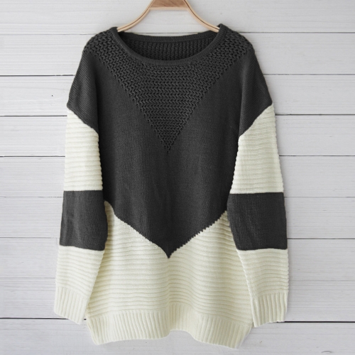 omen Knitted Sweater Contrast Color Round Neck Long Sleeve Hollow Out Autumn Winter Casual Loose Pullover