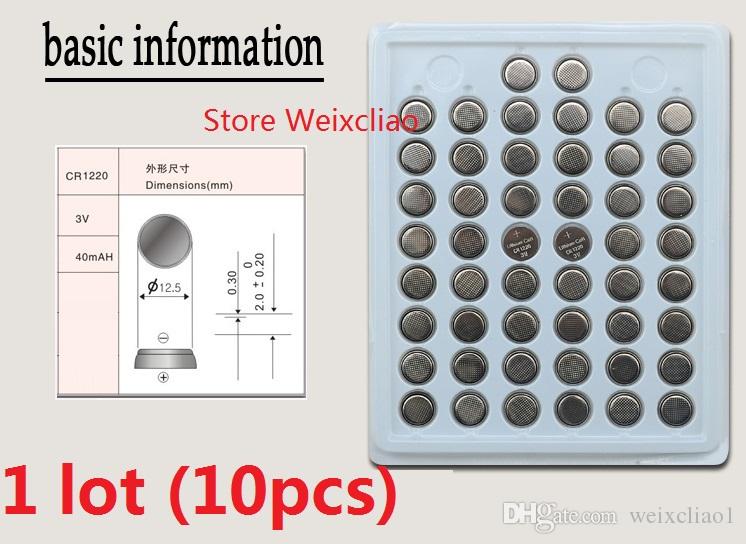 10pcs 1 lot CR1220 3V lithium li ion button cell battery CR 1220 3 Volt li-ion coin batteries tray package Free Shipping