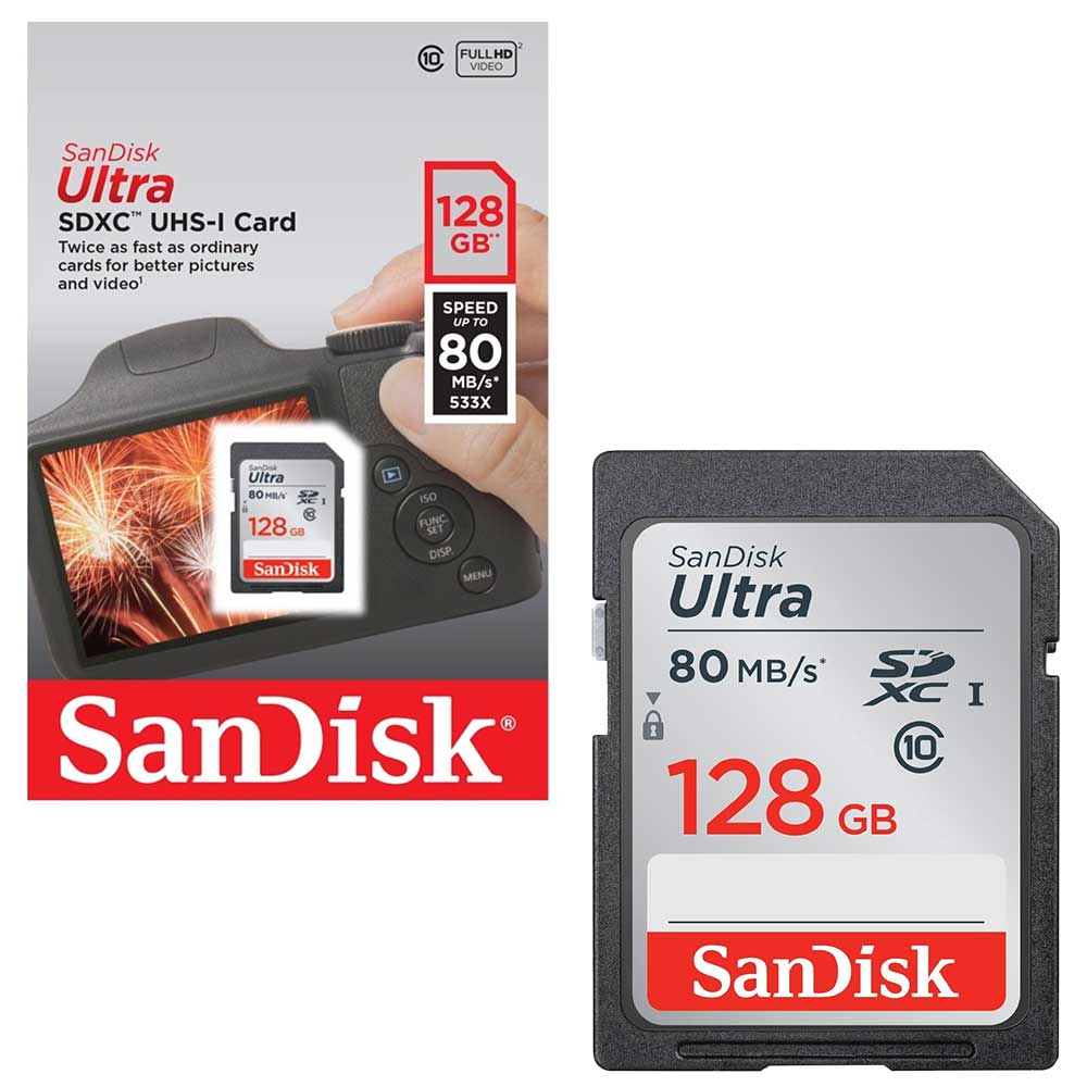 Sandisk Ultra SDXC SD Memory Card Class 10 - UHS-I Fast 80MB/s 128GB