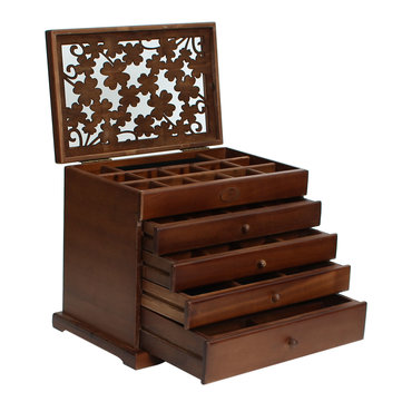 5 Drawers Vintage Retro Large Brown Wooden Jewellery Box Gift Storage Watch Case