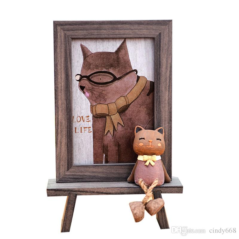Nordic Style Photo Frames For Picture Cute Cartoon Cat Office Table Frame 6 inch Imitation Wood Grain Color Picture Frames Gifts