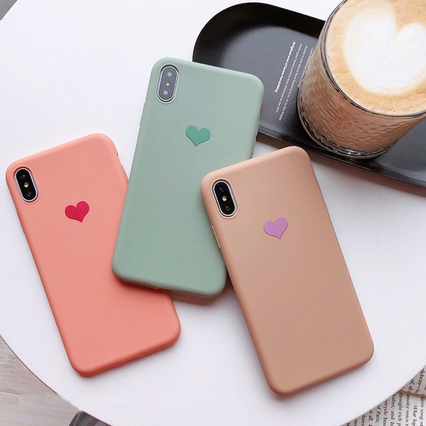 couples love heart candy color soft silicone matte phone case for iphone 8 plus 6 6s 7 x xs max xr fashion solid back cover