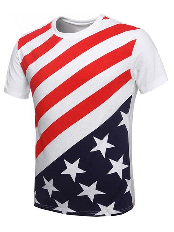 Round Neck American Flag Print Men's Short Sleeves T-Shirt