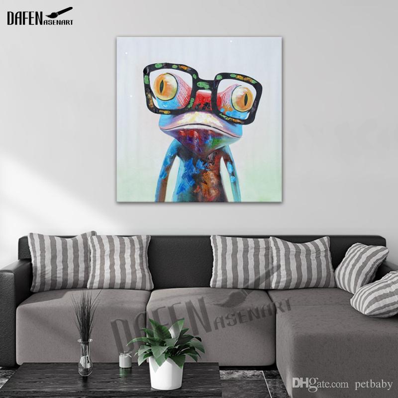 Happy Frog Wearing Glasses Cartoon Animal Handpainted Oil Painting on Canvas Modern Abstract Wall Art Bedroom Decoration