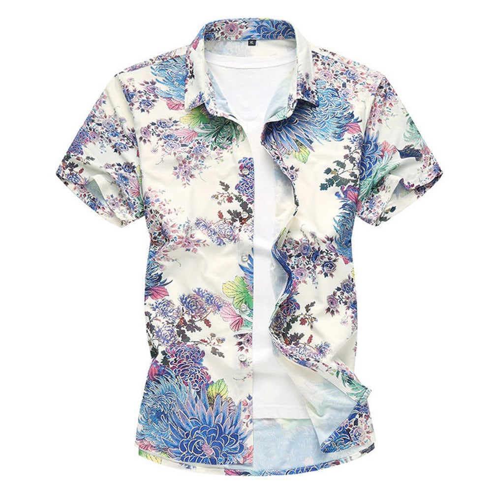 Summer Short Sleeve Shirt Men Fashion Floral Shirt