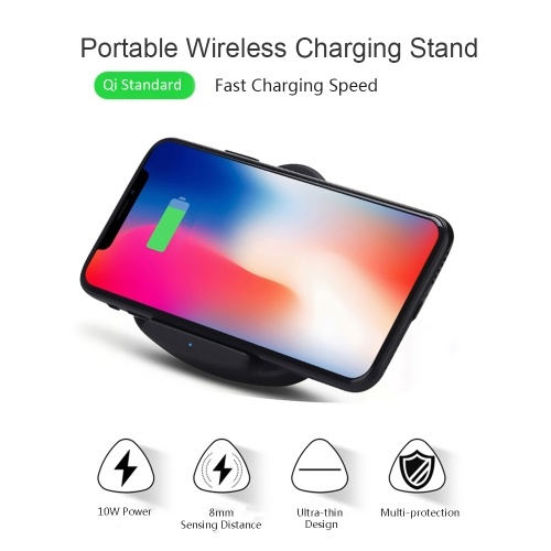 Portable Foldable Mini Fast Wireless Charger Stand Holder Intelligent Recognition Qi Wireless Charging Pad Charge Base Ultra Thin Triangle-shaped for iPhone 8/8 Plus/X & Samsung Galaxy S8/S8+/Note 8 and Other Qi-enabled Smart Phones