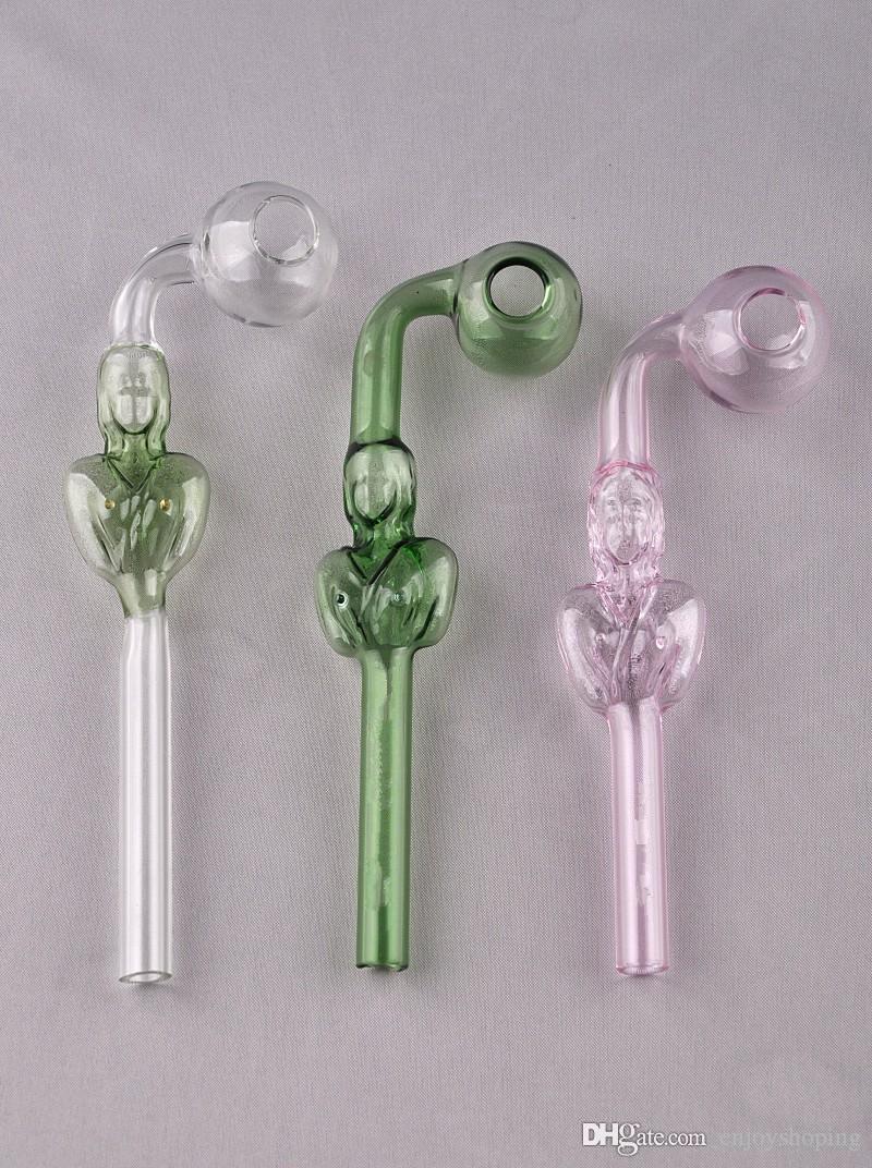 Hot Sale Cheap Sexy belle Curved Glass Oil Burners Pipes with Different Colored Balancer Water Pipe glass pipes Cheap Glass pipes