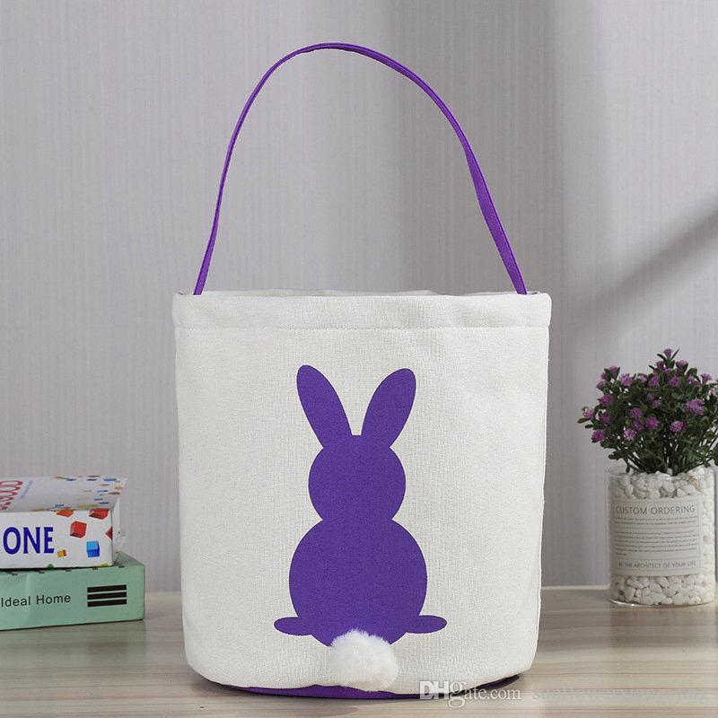  Easter Rabbit Basket Easter Bunny Bags Rabbit Printed Canvas Tote Bag Egg Candies Baskets 4 Colors 10pcs