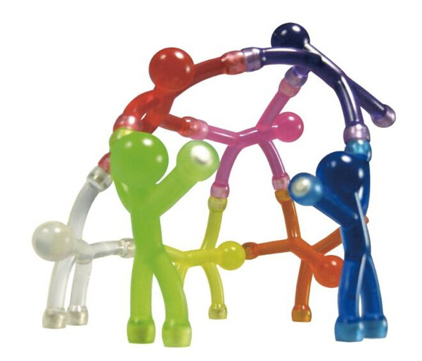 wholesale-10pcs / lot novelty mini flexible q-man magnet magnetic toy pliable figures with magnetic hands and feet holding papers color