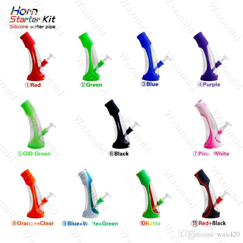 Bong Glass Pipe Bubbler Cheap Waxmaid Horn Glass + Silicone Water Pipe Bong Mini Dab Rig Hookah Factory Direct Sale