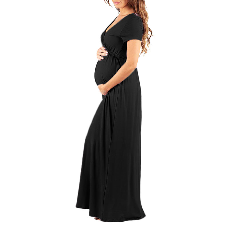 Sexy Solid Pleated Maternity Dress