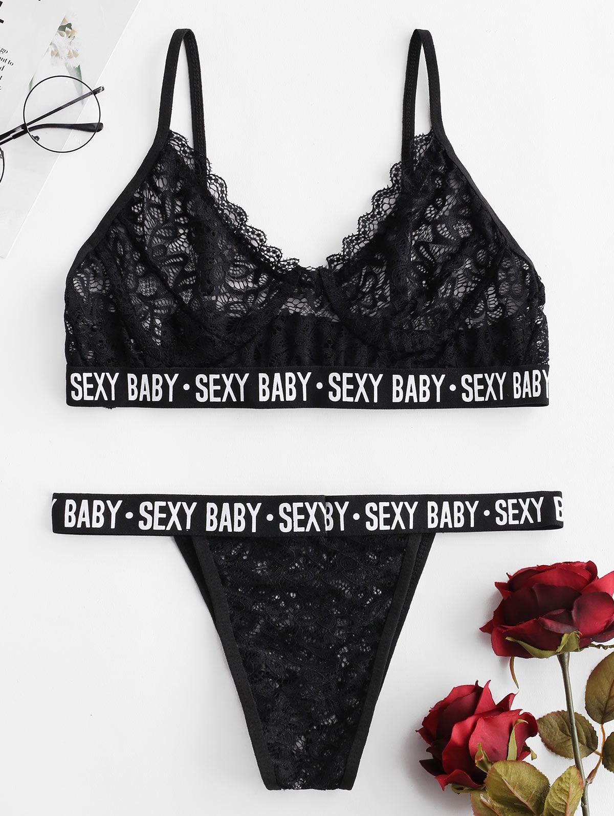 Sexy Baby Graphic Lace Bra Set