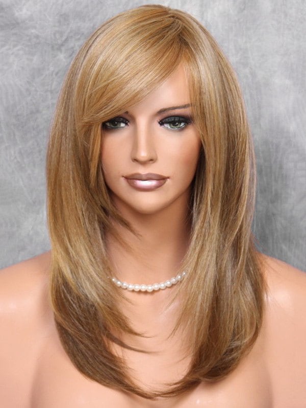 Oblique Bang Straight Long Synthetic Wig