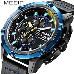 MEGIR New Men Luxury Personality Military Chronograph Quartz Watch Retro Calendar Waterproof Leather Watches Multifunction 2062G miniinthebox