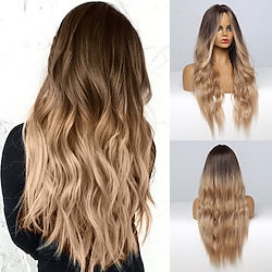 Brown Wigs for Women Ombre Blonde Brown Long Wig with Bangs Middle Part Hair Wig Cosplay Natural Heat Resistant Synthetic Wigs for Women 24inch Lightinthebox