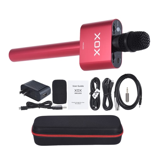 Professional Handheld Condenser Recording Microphone with XLR to 3.5mm Adapter 3.5mm Audio Cord Micro USB Cable for Interview Broadcasting KTV Support for Adroid & IOS Smartphone & PC