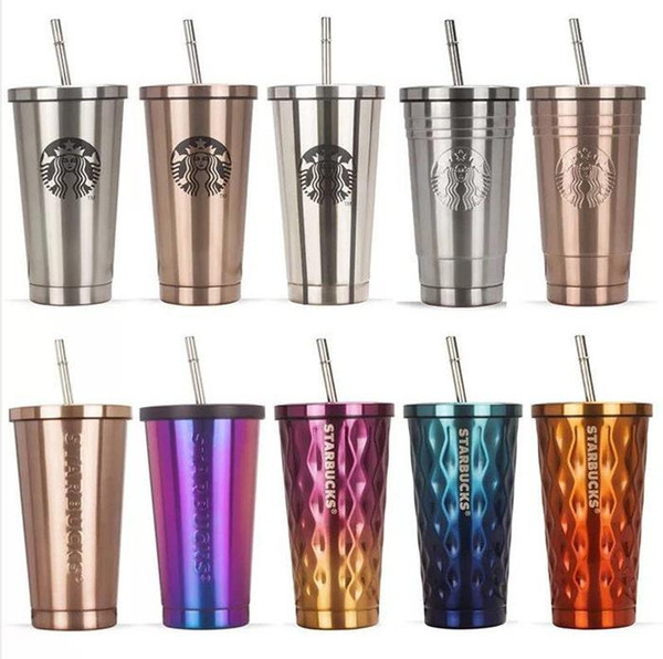 starbucks stainless steel suction cup goddess insulation cup creative coffee cup 16 colors water bottle with straw lid.