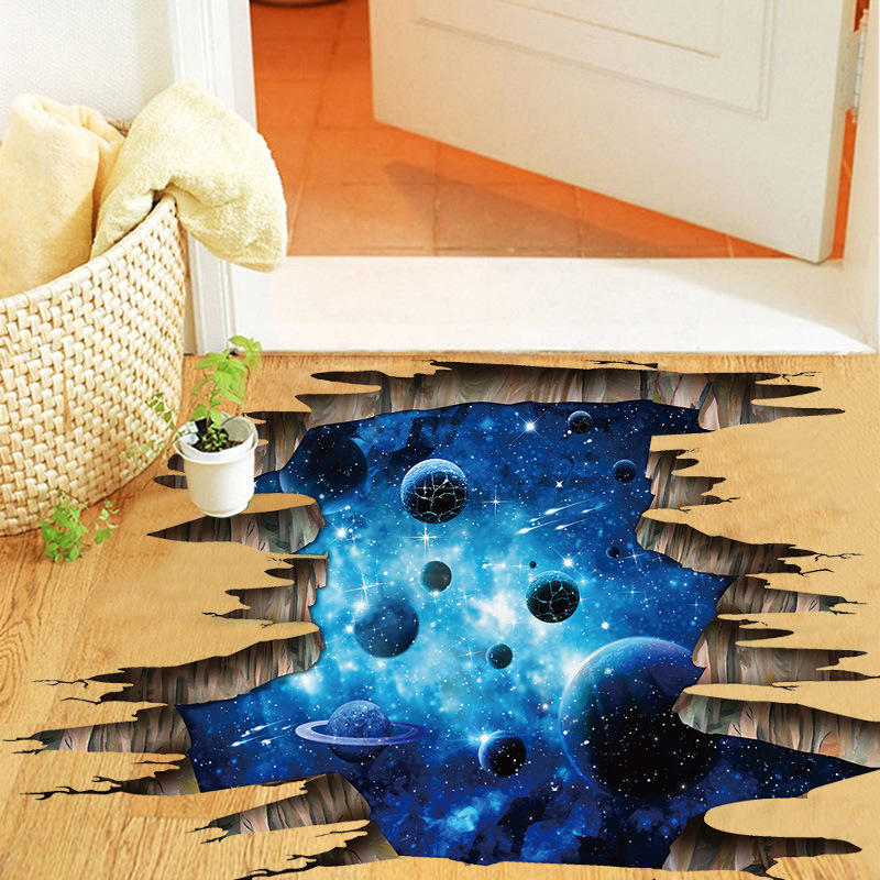 Miico Creative 3D the Milky Way Broken Wall Removable Home Room Decorative Wall Floor Decor Sticker