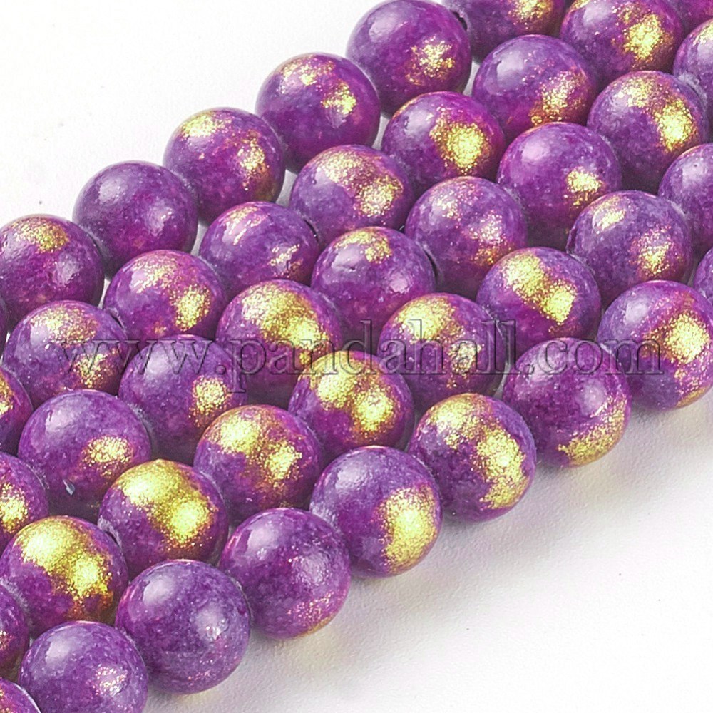 Natural Jade Beads Strands, Dyed, Round, Purple, 6mm, Hole: 1mm; about 64~66pcs/strand,15.55''~15.75