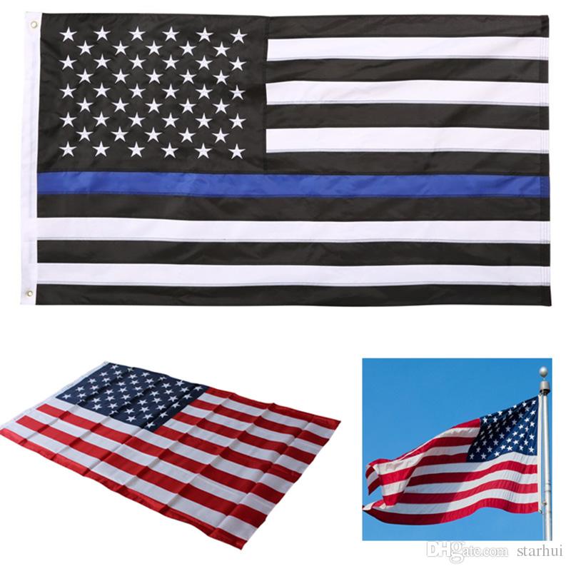 90*150cm American Flag Blue Line Stripe Police Flags Red Striped USA Flag With Star Banner Flags WX9-219