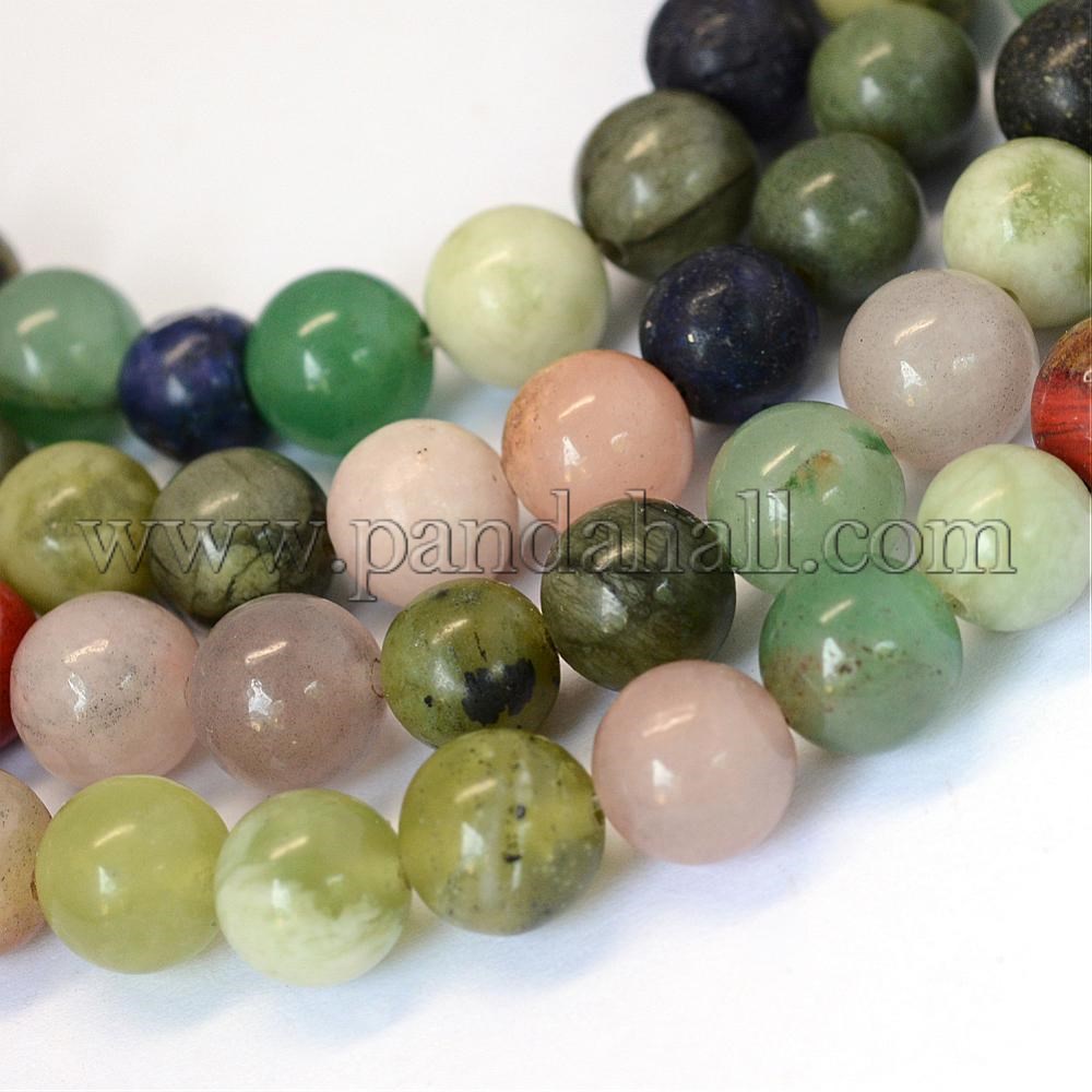 Natural Mixed Stone Round Bead Strands, 8~8.5mm, Hole: 1mm; about 47pcs/strand, 15.5