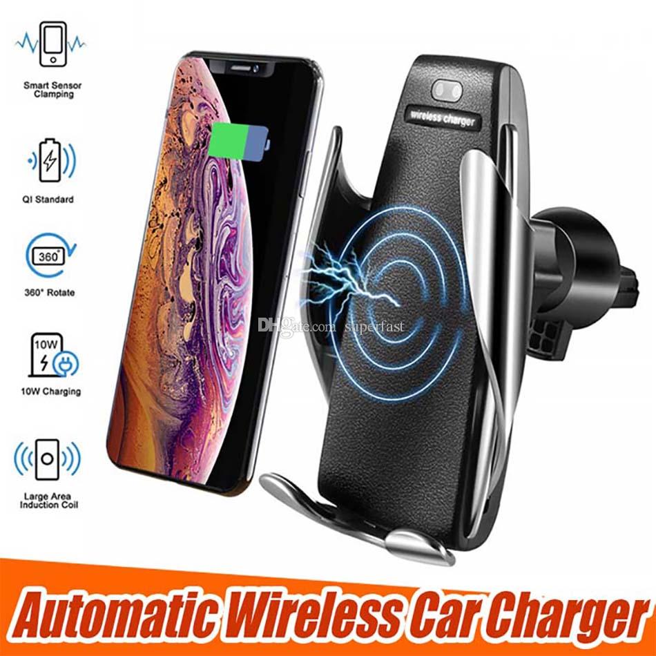 S5 Wireless Car Charger Automatic Clamping For iphone Android Air Vent Phone Holder 360 Degree Rotation 10W Fast Charging with Box
