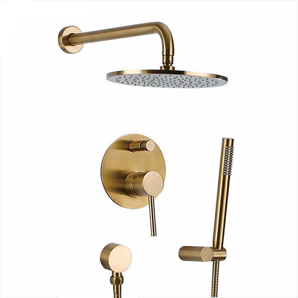 brushed gold solid brass bathroom shower set rianfall shower head shower faucet wall mounted arm mixer water set