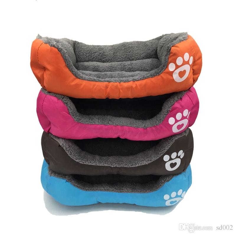 Candy Color Footprint Pet Supplies Square Shape Dog Pads Cute Warm Plush Creative Convenient Mould Proof Bed 39cn jj