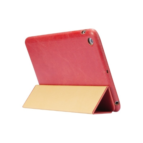 Funda protectora cubierta inteligente magnético para iPad mini despertador dormir Vintage auténtica vaca cuero rojo