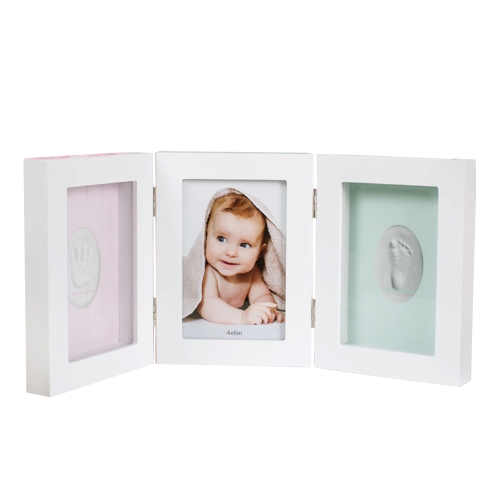 Cadre photo en bois d'empreinte de pas de bébé Cadre photo en bois pliable triple avec blanc d'argile