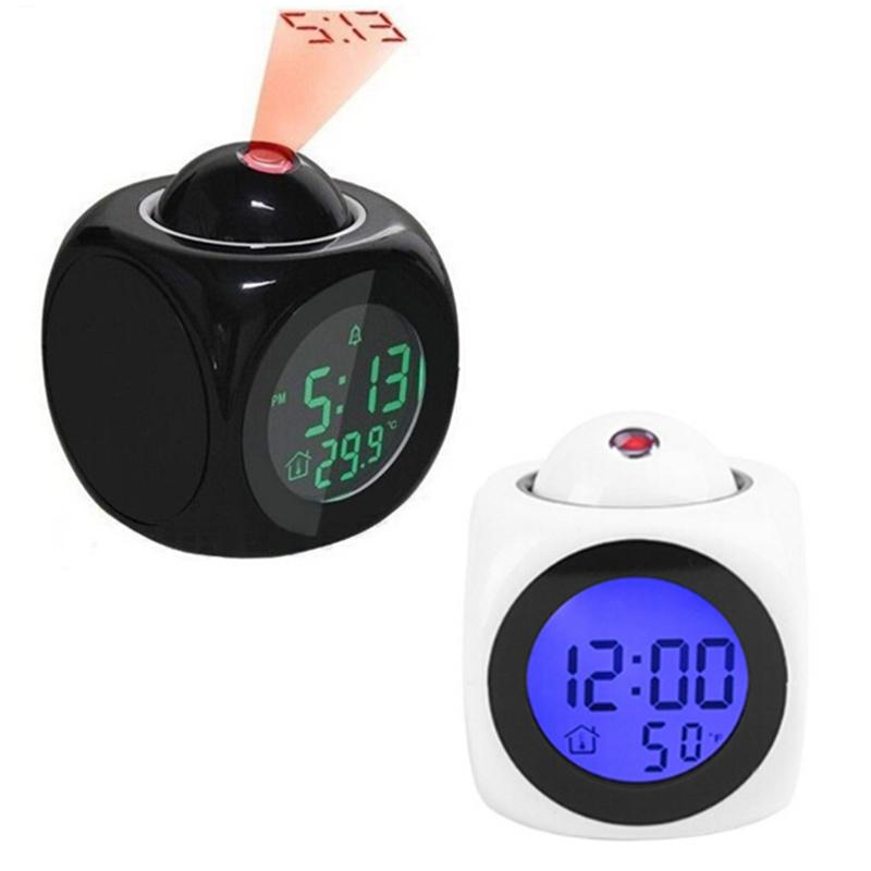 Urijk Digital Projection Alarm Clock Voice report Projector Clock Weather Station thermometer Wake Up Projector LED Clock