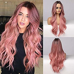 long curly ombre wigs 24 inch middle part none lace wigs for women dark brown rooted with pink hair synthetic wig for women natural looking wigs for party cosplay Lightinthebox