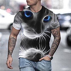 Men's Tee T shirt Shirt 3D Print Cat Graphic Animal Plus Size Round Neck Street Casual / Daily Print Short Sleeve Tops Party Casual Country Designer Gray miniinthebox