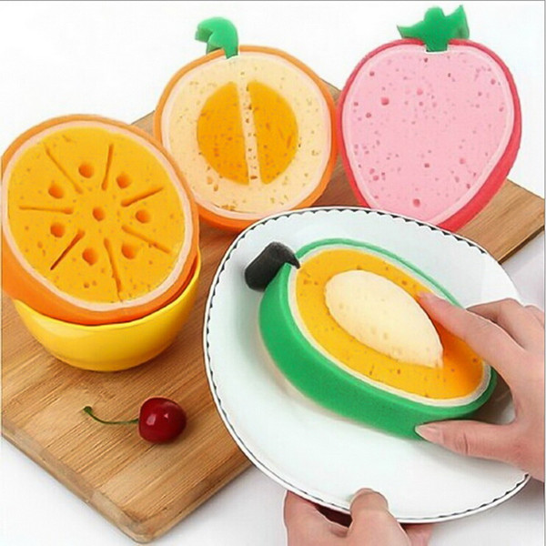 Cute Washing Dish Towel Fruit Shape Rags Thicken Scouring Pad Sponge Cloth Scouring Kitchen Cleaning Dishcloths