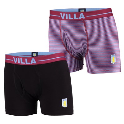 Aston Villa 2PK Boxer Shorts - Black/Claret - Mens