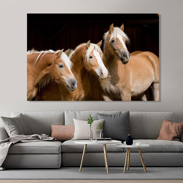 Modern Animals Posters and Prints Wall Art Canvas Painting Three Horses Head Pictures for Living Room Cuadros Decor No Frame