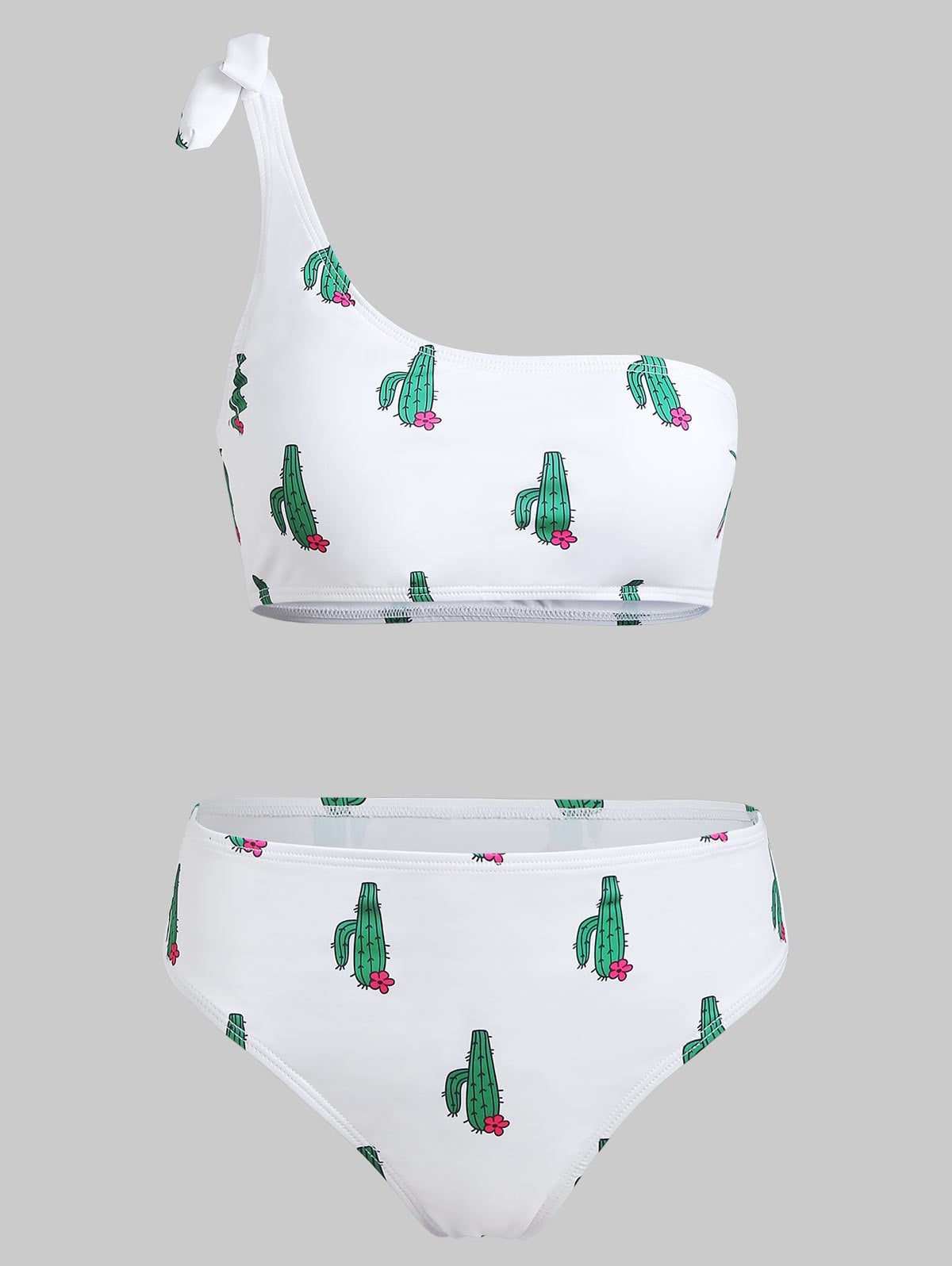 Cactus Print One Shoulder Bikini Set