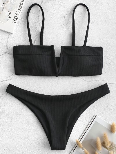 ZAFUL Knot V-wired Ribbed Bikini Set