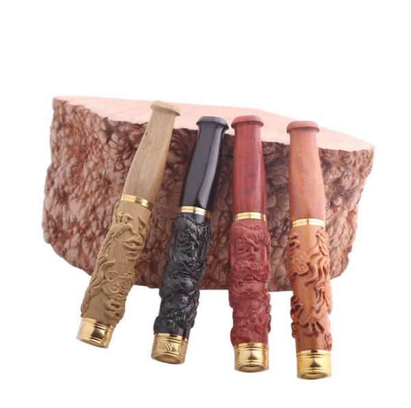 Wood carved sandalwood cigarette holder can be cleaned by pull rod to filter solid wood cigarette holder
