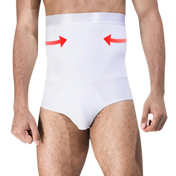 Sexy Nylon High Waist Tummy Tuck Solid Color Briefs Underwear for Men