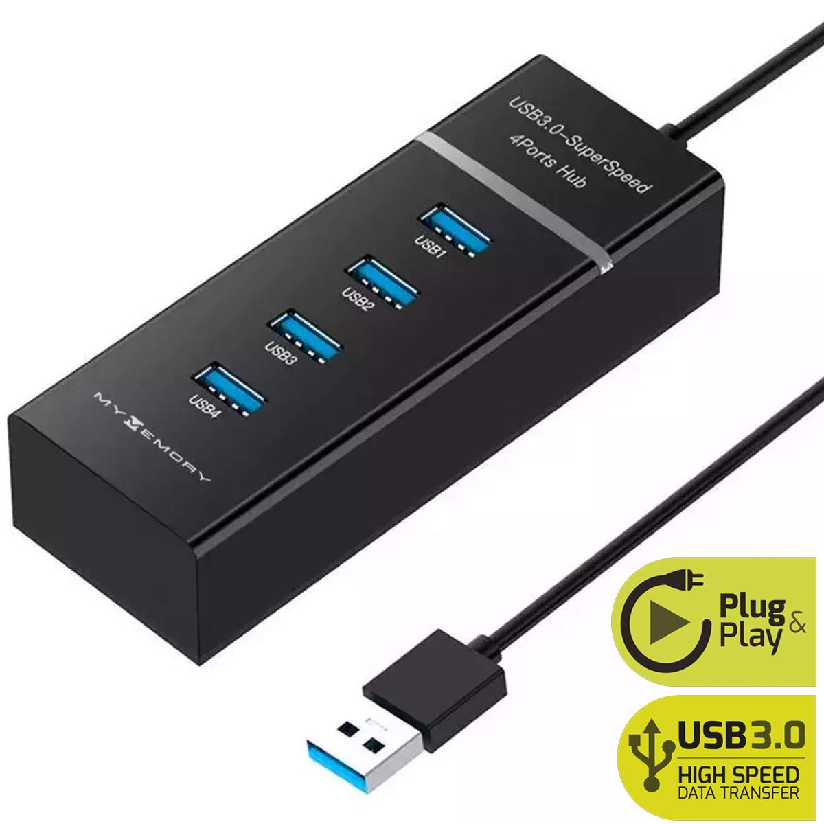 MyMemory 4 Port USB 3.0 Hub Extender - Black