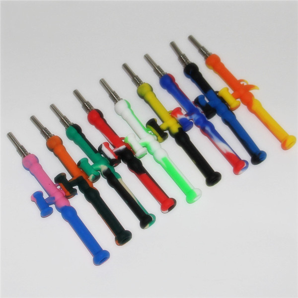 5pcs Silicone Nectar nector Collector kit Concentrate smoke Pipe with GR2 Titanium Tip Dab Straw Oil Rigs smoking hand pipes