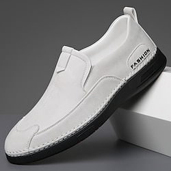 Men's Loafers  Slip-Ons Retro Classic Loafers White Shoes Leather Loafers Walking Casual Daily Leather Comfortable Booties / Ankle Boots Loafer Black White Spring Fall Lightinthebox