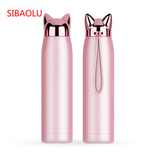 320ml / 11oz Exquisite Portable Double Thermos Stainless Steel Thermos Cute Cat Fox Ear Insulation Coffee Tea Milk Travel Cup