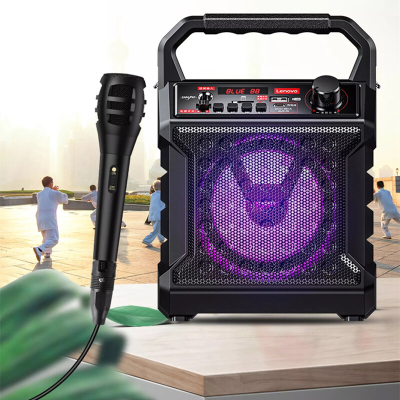 Lenovo V015 Tragbarer Karaoke-Lautsprecher Drahtloser Bluetooth-Lautsprecher Bass-Subwoofer mit Mikrofon Freisprecheinri