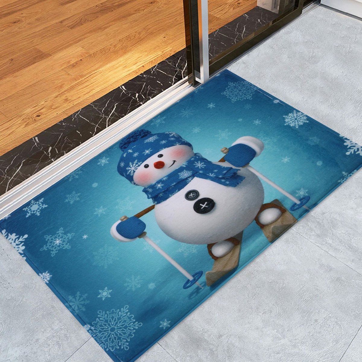 Skidproof Christmas Snowman Print Bath Rug