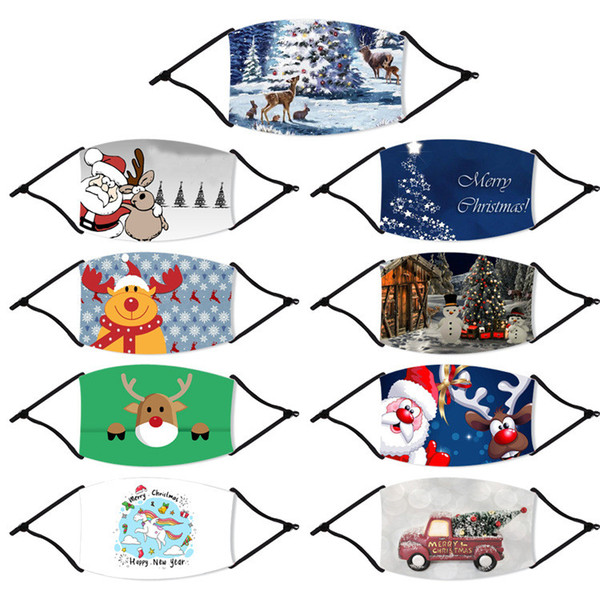 Kids Adult Christmas Masks Deer Printed Xmas Face Masks Anti Dust Snowflake Christmas Mouth Cover Washable Reusable With Filters FY4247