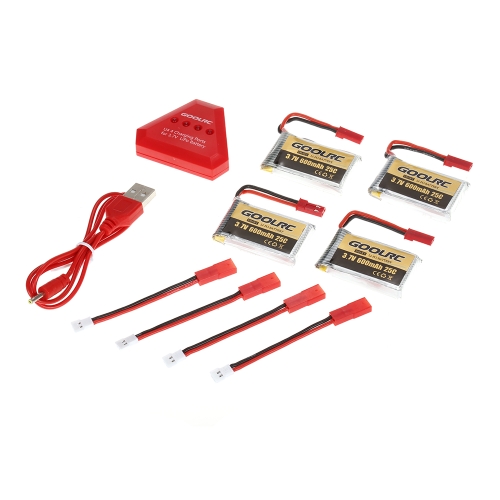 4pcs GoolRC 600mAh 3.7V 25C JST Connector LiPo Battery with 4 in 1 USB Charger for JXD 509W 509G RC Quadcopter