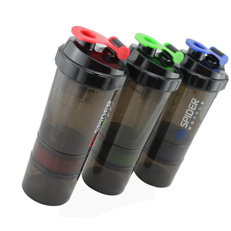 Wholesale-Bsn spider protein shaker bottle 3 in 1 Sports water bottle with inserted mixing ball 3 Color options 500ml